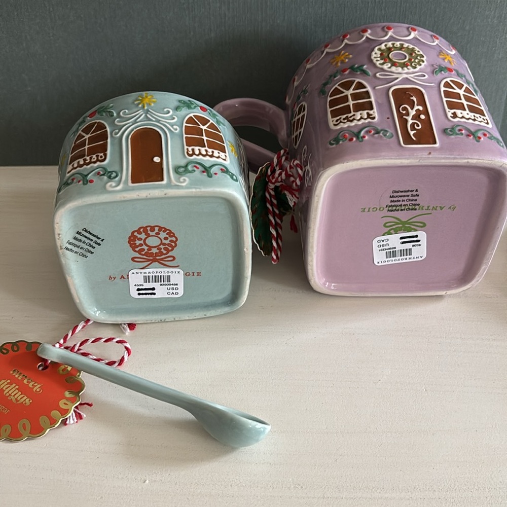 ANTHROPOLOGIE GINGERBREAD STONEWARE MUG AND SUGAR BOWL PURPLE BLUE NEW - Picture 7 of 13